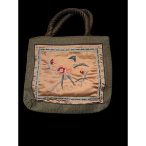 Vintage Chinese Hand-Embroidered Silk Satin Handbag - Floral & Butterfly